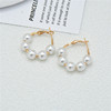 Metal earrings from pearl, European style, bright catchy style