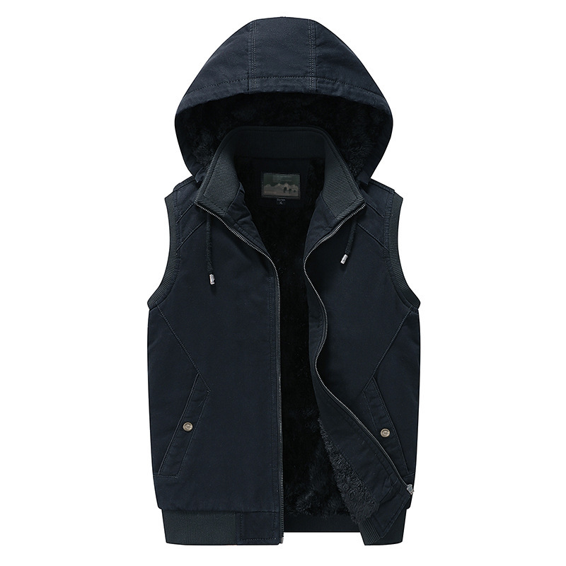 Samtweste mit abnehmbarer Kapuze für Herren, neue warme Weste für Herren mittleren Alters, Herbst und Winter, Papas Kleidung, Leibchen_voghion.com