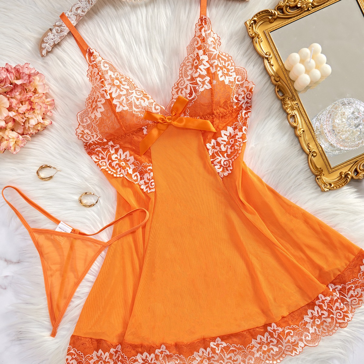 High-end quality European and American Foreign trade new sexy lingerie factory V-neck backless sexy lace strap nightdress suit