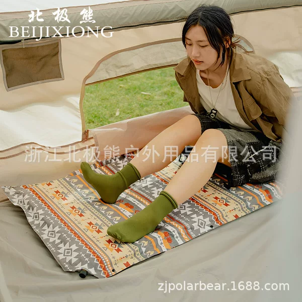 Polar Bear Ethnic Style Inflatable Outdoor Automatic Inflatable Tent Mat Moisture-Proof Air Mattress Thickened Camping Mat