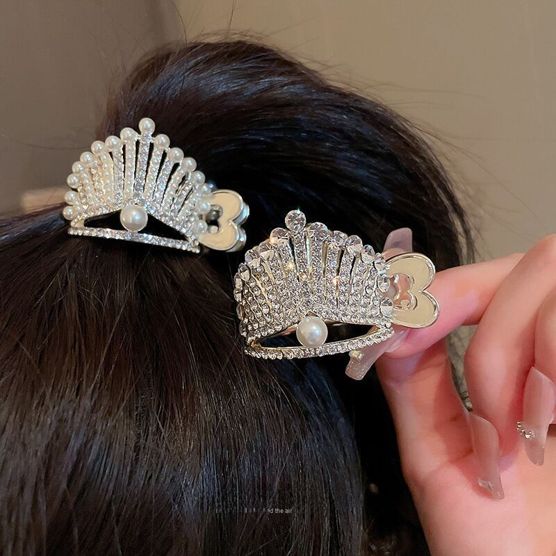 South Korea Dongdaemun Metal High Horsetail Grab Clip Alloy Rhinestone Crown High Sense Shark Clip Fixed Hairpin Hair Accessories_voghion.com