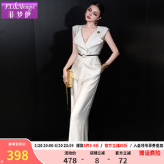 Feimengyi 100 ラミーホワイトスーツ女性の夏の高品質ファッショナブルなトップカジュアルワイドレッグパンツ