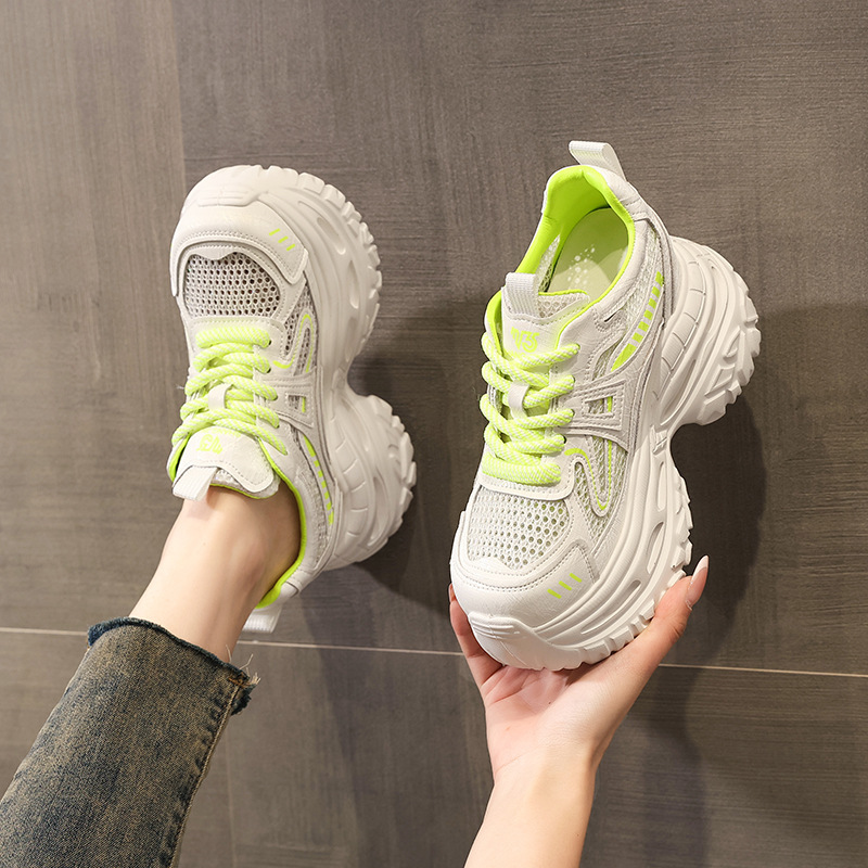 Giày sneaker nữ đế dày chunky lưới thoáng khí tăng chiều cao — Xám bạc
