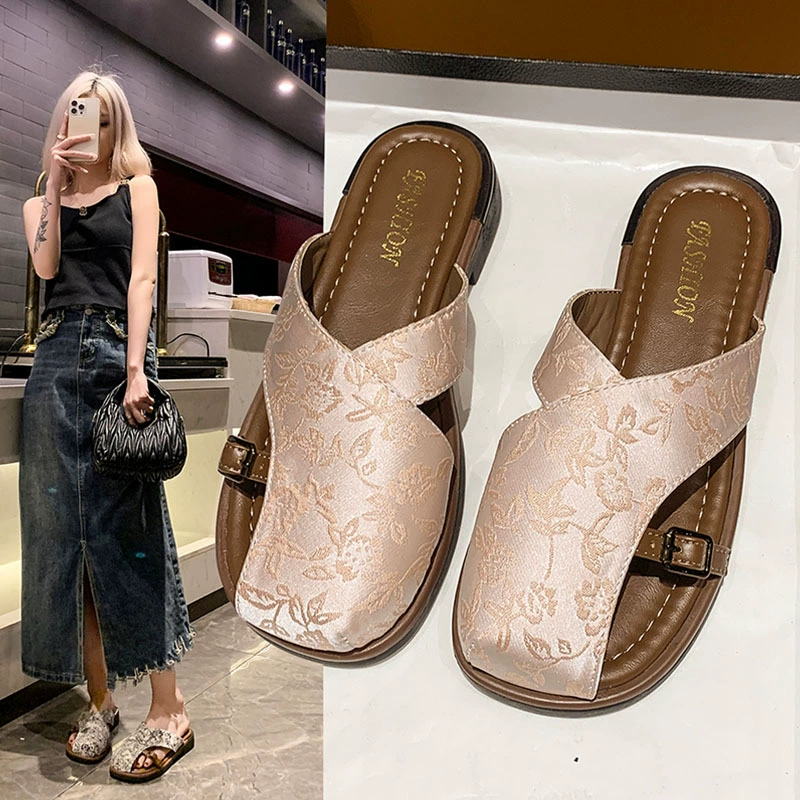 Национальный ветер Баотоу половинные тапочки женская летняя мода оптовая продажа новая китайская юбка с толстой подошвы