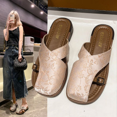 國風包頭半拖鞋女夏外穿時尚2024新款厚底新中式配裙外出法式涼拖