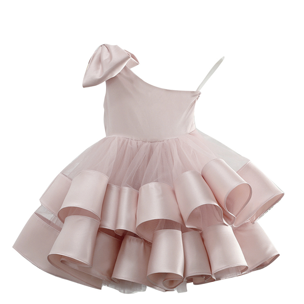 Vestido de novia transfronterizo europeo y americano para niños nuevos rendimiento de un solo hombro para niñas de verano Princesa falda hinchada entrega de una sola pieza