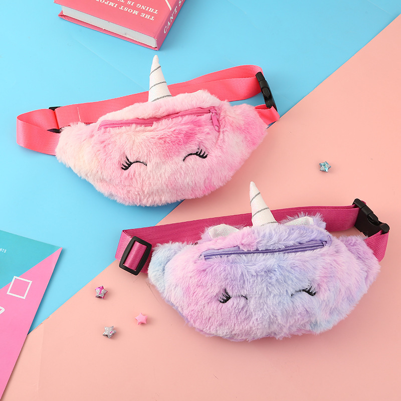 Moda japonesa y coreana pequeña princesa Linda felpa cintura bolsa chica corazón unicornio hombro bolsa de dibujos animados para niños bolsa de pecho
