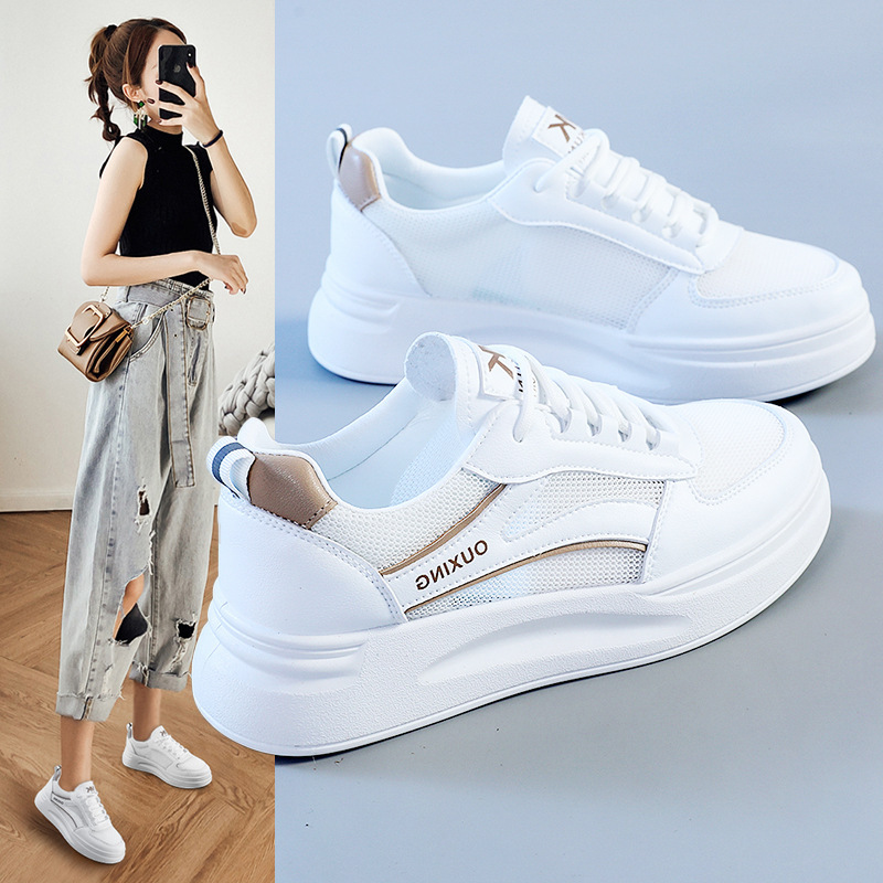 Ins White Shoes for Women 2024 Spring and Summer New Women's Shoes Mesh Breathable Casual Sneakers Versatile Student Sports Shoes Trendy