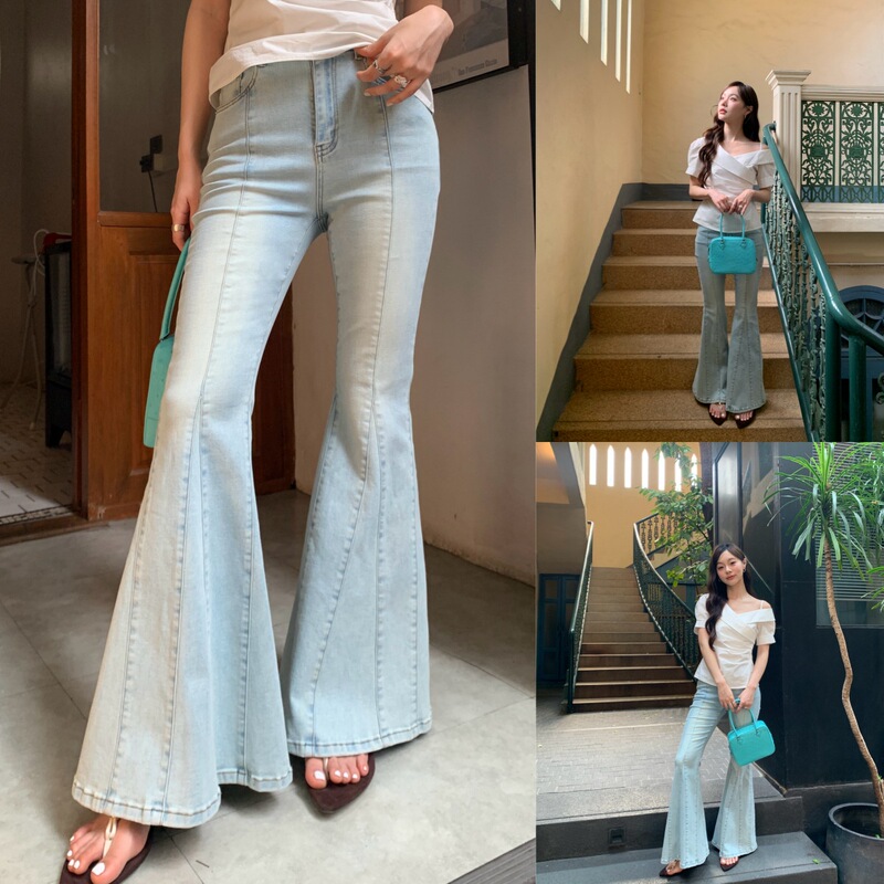 Interpretation Beauty Newopen 25-Year-Old Summer Retro Versatile Washed Tight Slim Leg Flared Jeans for Women S5210