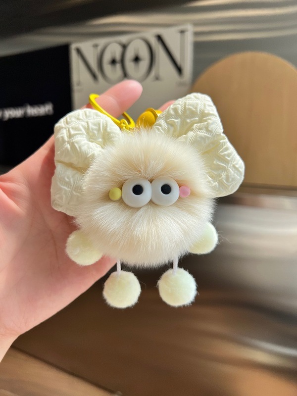 かわいい模造レッキスウサギの毛のリボン小さなブリケットぬいぐるみバッグペンダント車のキーホルダーペンダント|undefined