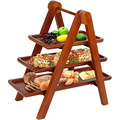 木质三层火锅店菜品置物架 酒店甜品糕点展示架木质可折叠收纳架
