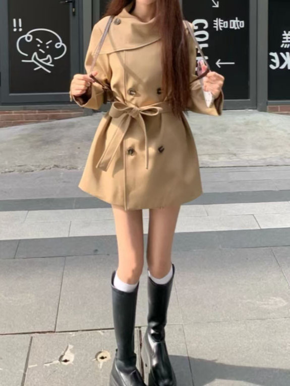 2025秋网红新款英伦风双排扣韩版通勤风衣外套女|undefined