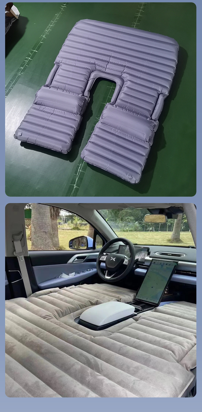 Car front seat inflatable sleeping pad, inflatable bed for driver and passenger seats, foldable inflatable mattress for resting in the car during self-driving trips