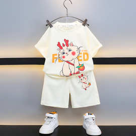 男童夏装套装2024新款儿童洋气卡通短袖两件套男宝宝夏季衣服薄款