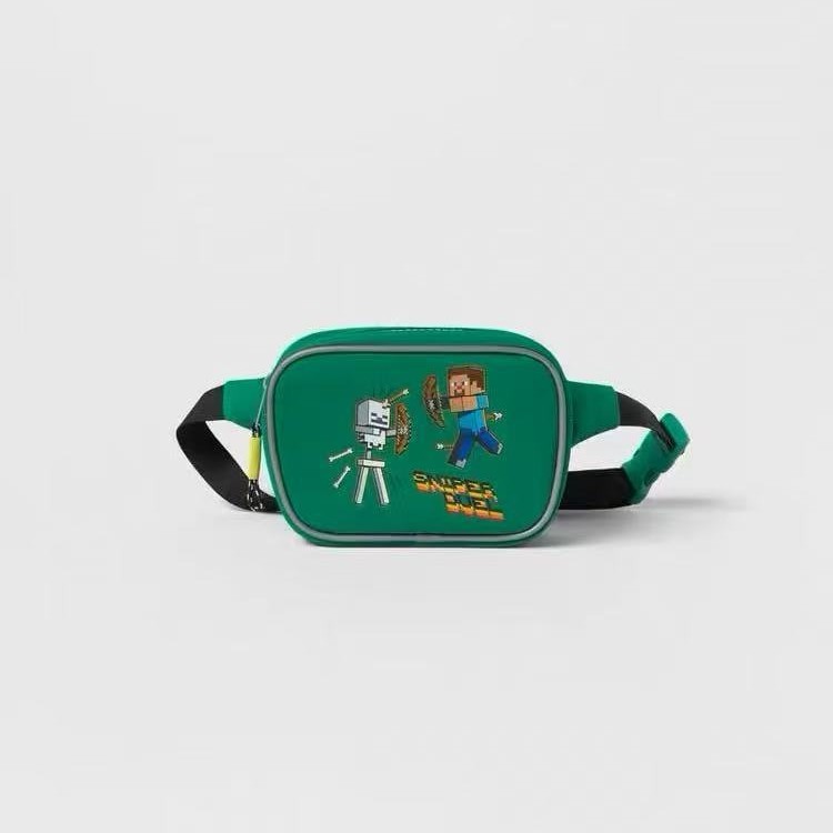 New Children's Bag for Boys, Co-Branded with Minecraft, Printed Waist Bag and Chest Bag 1483050
