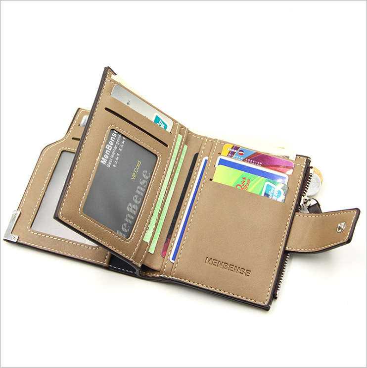 Moda hebilla de los hombres billetera corta estilo europeo y americano multi-tarjeta de gran capacidad titular de la tarjeta de bisagra vertical billetera de los hombres