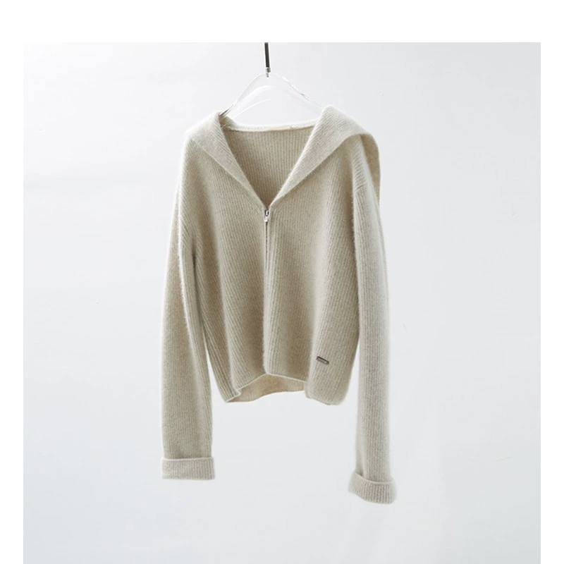 Осенний и зимний толстый трикотажный кардиган на молнии женский свободный свитер пальто темно-синий топы