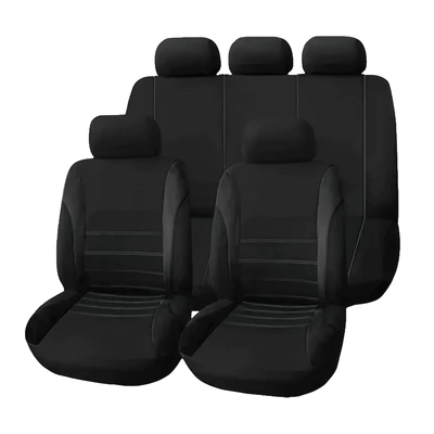 Cross-Border Temu Amazon Five-Seater Universal Car Seat Cover with Waistline Design, Fabric Seat Cushion, Full-Cover Seat Cover (Universal seat cover) - black-2-piece-set-front-single-seat