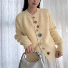 小众设计彩扣毛衣开衫女2025秋季新款韩系独小个子女外套针织上衣
