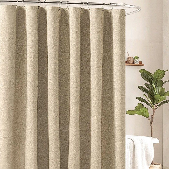 Cross-border solid color anti-linen shower curtain waterproof mildew-proof thickened bathroom bathroom bath partition gourd iron hook Cross-border solid color anti-linen shower curtain waterproof mildew-proof thickened bathroom bathroom bath partition gourd iron hook
