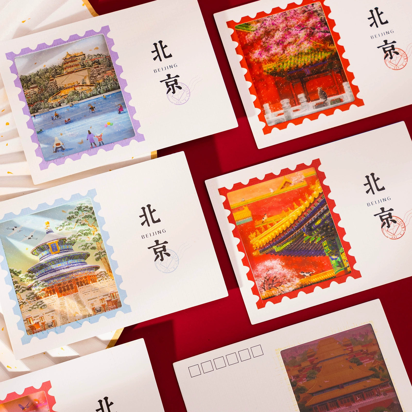 Новая прозрачная почтовая открытка Beijing City Palace Palace Snow Red Wall Ancient Architecture Four Seasons Forbidden City Карточка цвета полный