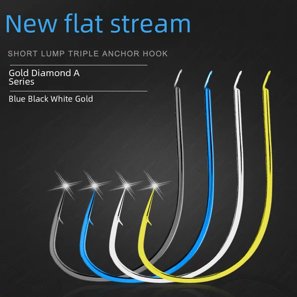 Flat Hook Blue Black Gold White Barbed Bulk Flat Hook Fishing Gear Wholesale
