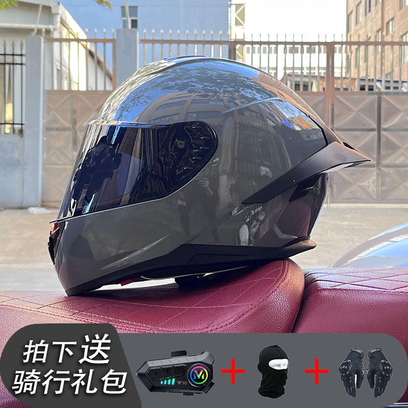 Nueva certificación estándar nacional motocicleta casco completo casco neto Bluetooth hombres y mujeres personalidad de verano cuatro estaciones cola grande pareja corriendo