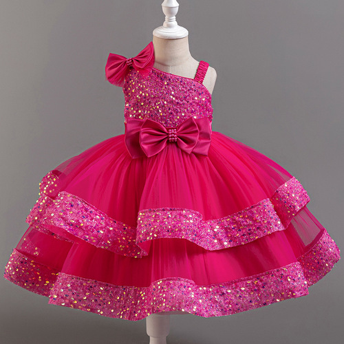 Children's ruffled dress skirt for girls, sequin cake princess dress, tulle baby party dress, summer