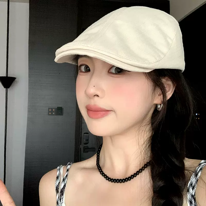日系复古前进帽子女夏季大头围百搭报童帽英伦风画家帽鸭舌贝雷帽