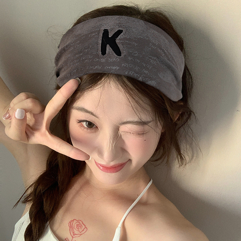 Tocado coreano en letras casuales pañuelos de borde ancho estilo europeo y americano correa de pelo deportiva lavado de la cara correa de pelo para mujeres