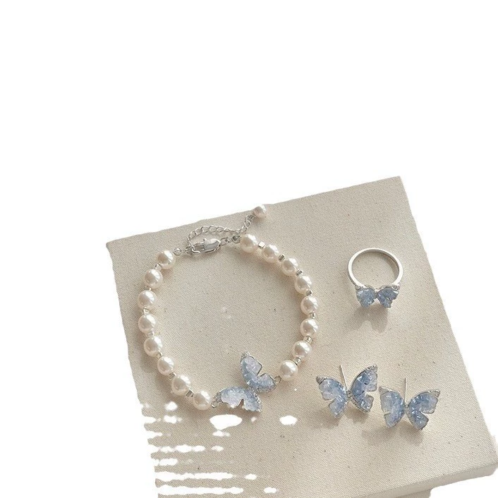 【Butterfly Girl】Niuniversal Градиентный синий кристальный набор бабочка, нежный и универсальный, холодное исцеление, полный комплект