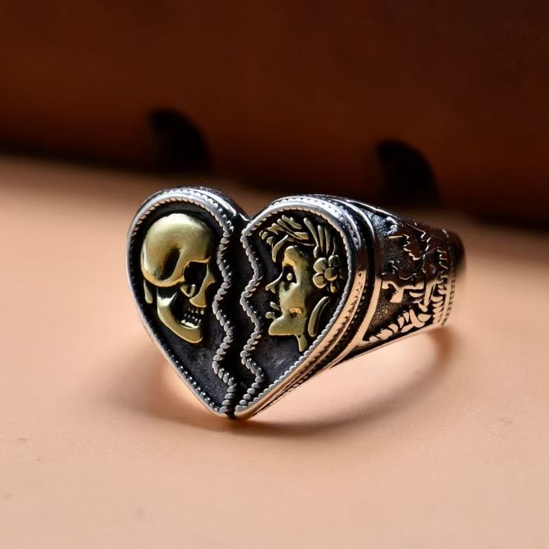 Kreatives Paar-Ringdesign mit Totenkopf im Vintage-Stil, europäisch-amerikanisch, personalisierbar, offener Zeigefingerring, Unisex_voghion.com