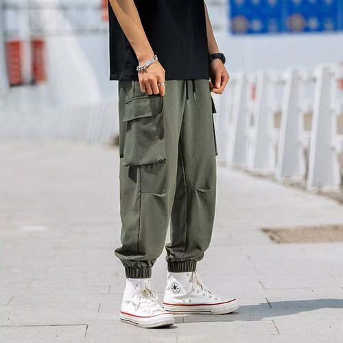 Workwear Loose Ankle Hem Men's Summer Thin Casual Streetwear Brand Pants with Multiple Pockets for Teenagers