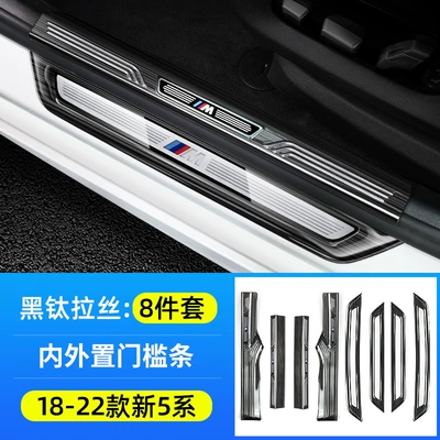 Door Sill Strip Welcome Pedal – Dekorativ pedal başlıqları - 18-23-model-5-series-brilliance-long-axis-internal-and-external8-pieces-stainless-steel-black-titanium-color-label-the-edge-will-not-damage-the-car