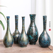 日本回流铜器青色铜瓶禅意仿古轻奢花瓶摆件复古客厅桌面中式日式