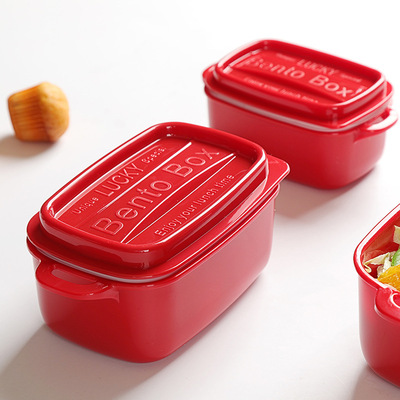 日式长方形珐琅便当盒圆形饭盒学生上班族午餐盒可微波加热
