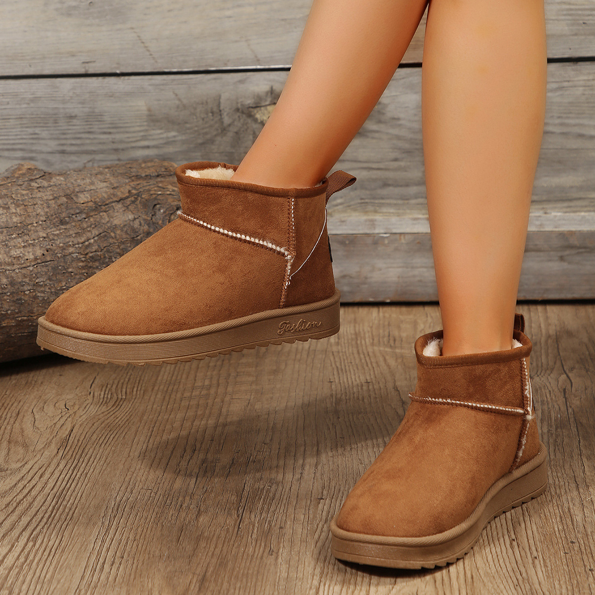 Women's Winter Suede Ankle Snow Boots Flat Warm Retro Style_voghion.com