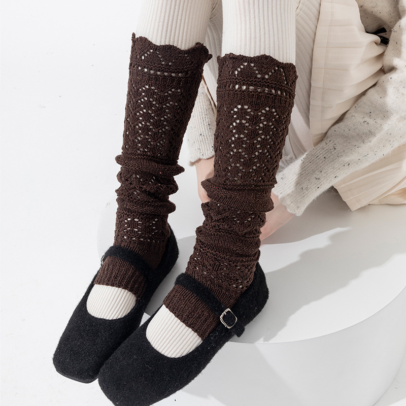 Botas Calcetines de algodón mujer en relieve hueco cálido tejido retro gris industria pesada tubo largo otoño e invierno apilado pantorrilla cubierta de pierna