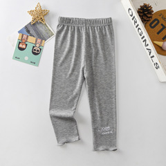Girls' leggings 24 summer elastic three-quarter pants for small and medium-sized children, heart-to-heart embroidered fungus hems, summer style children's pants