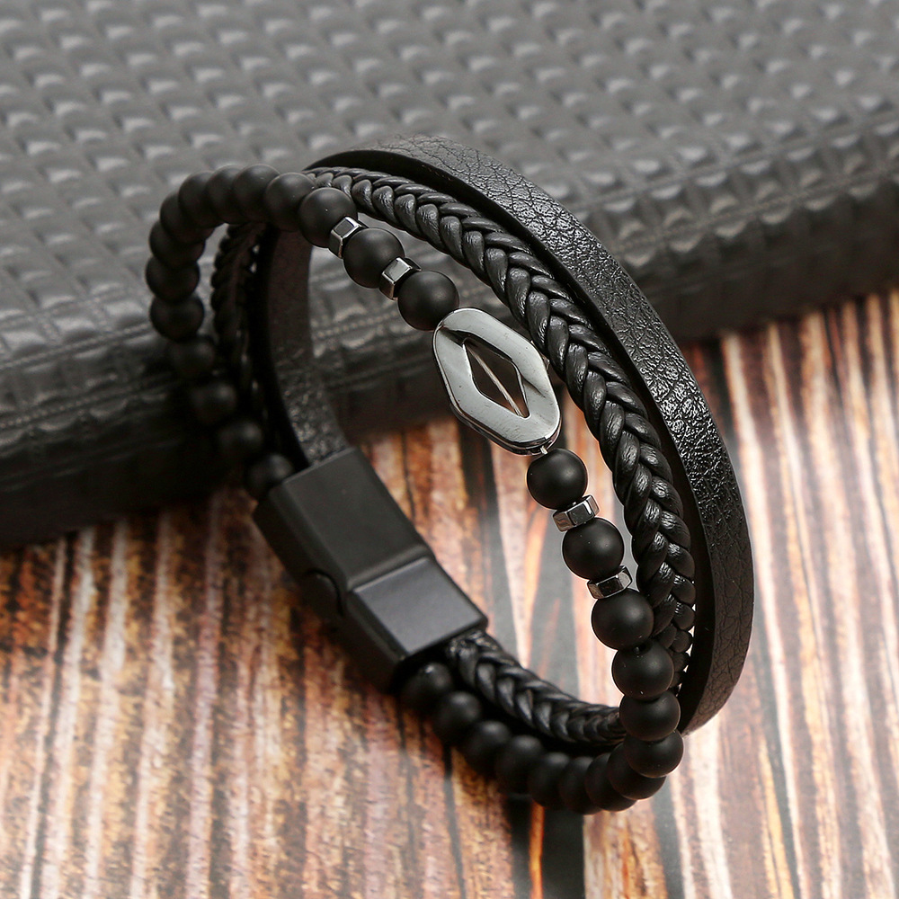 Herrenarmband Aus Leder Und Tigerauge Mit Magnetverschluss_voghion.com
