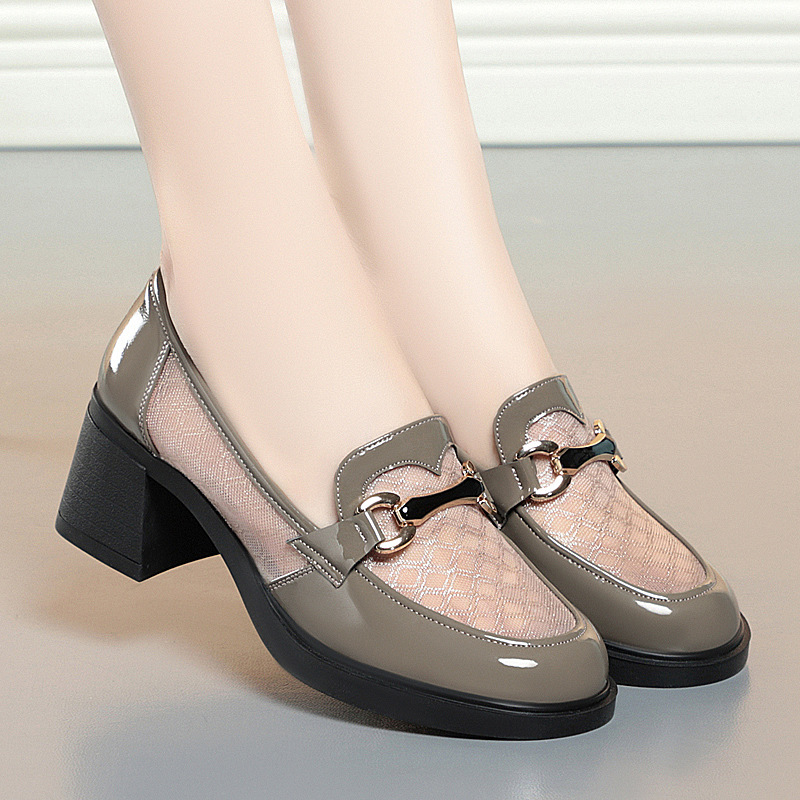 Women's Chunky Loafers With Square Heels And Breathable Leather_voghion.com