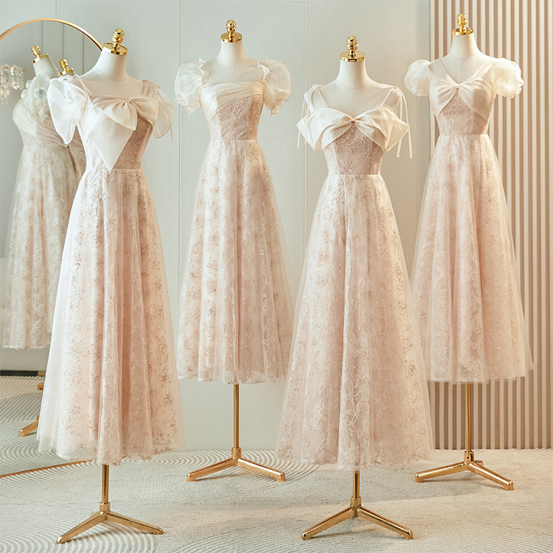 Pink Bridesmaid Dress 2026 Autumn New Style Fairy-Like Petite Sister Group Dress Wedding Bridesmaid Dress