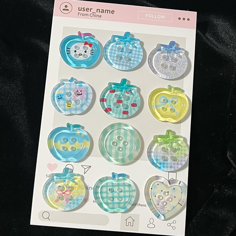 春夏新款清透印花苹果扣子配件DIY服饰纽扣洞洞鞋装饰手机壳配件|undefined