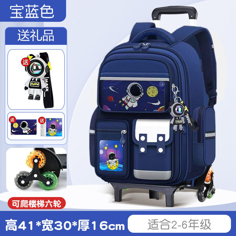 Blue space suitcase on wheels