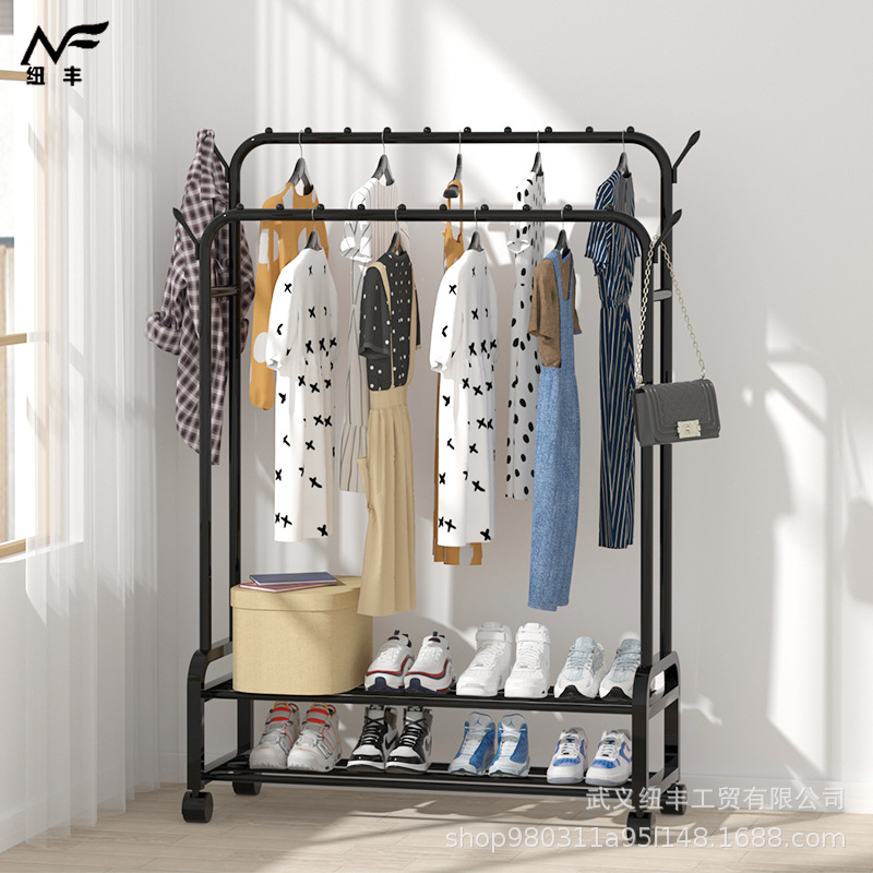 Multifunctional Double Row Removable and Convenient Floor-standing Coat Rack Thick Steel Pipe Clothes Rack Quilt Drying Artifact Special Price