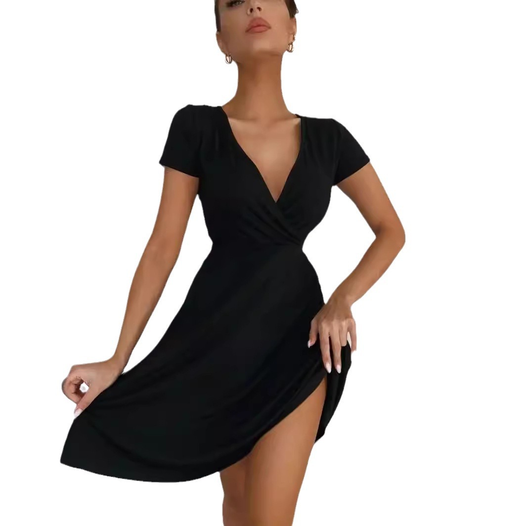 Ropa de mujer de comercio exterior europeo y americano Amazon nuevo cuello en V color sólido manga corta casual hogar columpio grande Vestido de punto de mujer image 7