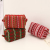 Red knitted lip pencil, demi-season pencil case, capacious classic cosmetic bag, small clutch bag, with snowflakes