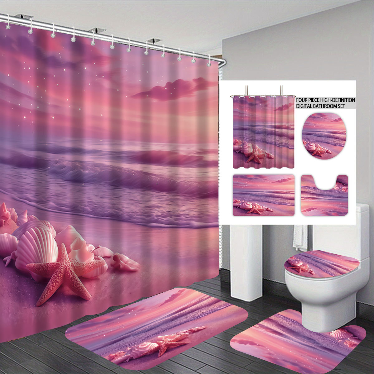 Baño Shein cuatro piezas de playa de baño impermeable cortina de baño gruesa decoración sombra de ducha Jigjit