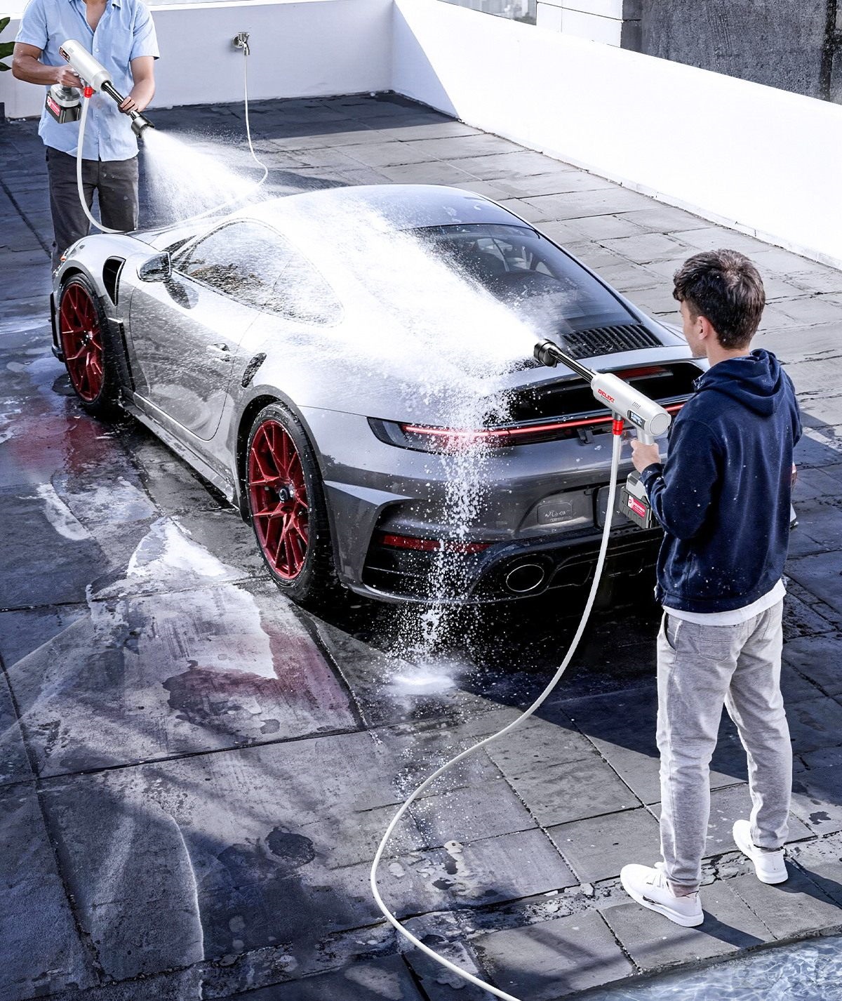 Suitable for Delixi Electric car wash high-pressure water gun, household wireless car washer, lithium battery powerful booster for floor cleaning