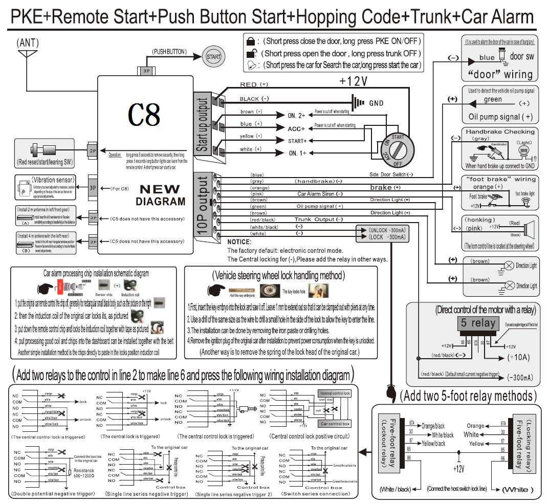 C8 Export Model: Universal 12V Universal One-Button Start + Car Alarm + Keyless Entry + Vibration Alarm